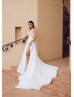 Beaded Ivory Lace Tulle Low Open Back Slit Wedding Dress